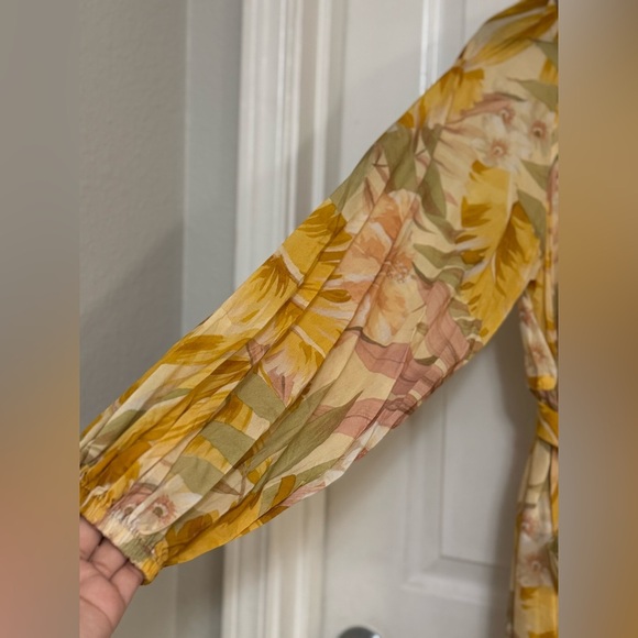 COS Floral Print V-Neck Midi Dress Yellow Sepia TENCEL Lyocell Size 4 US - Picture 4 of 9